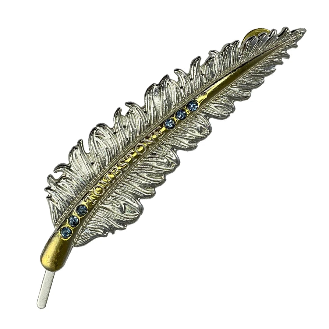 Pluma de Metal Oro, Plata con Piedras Azules