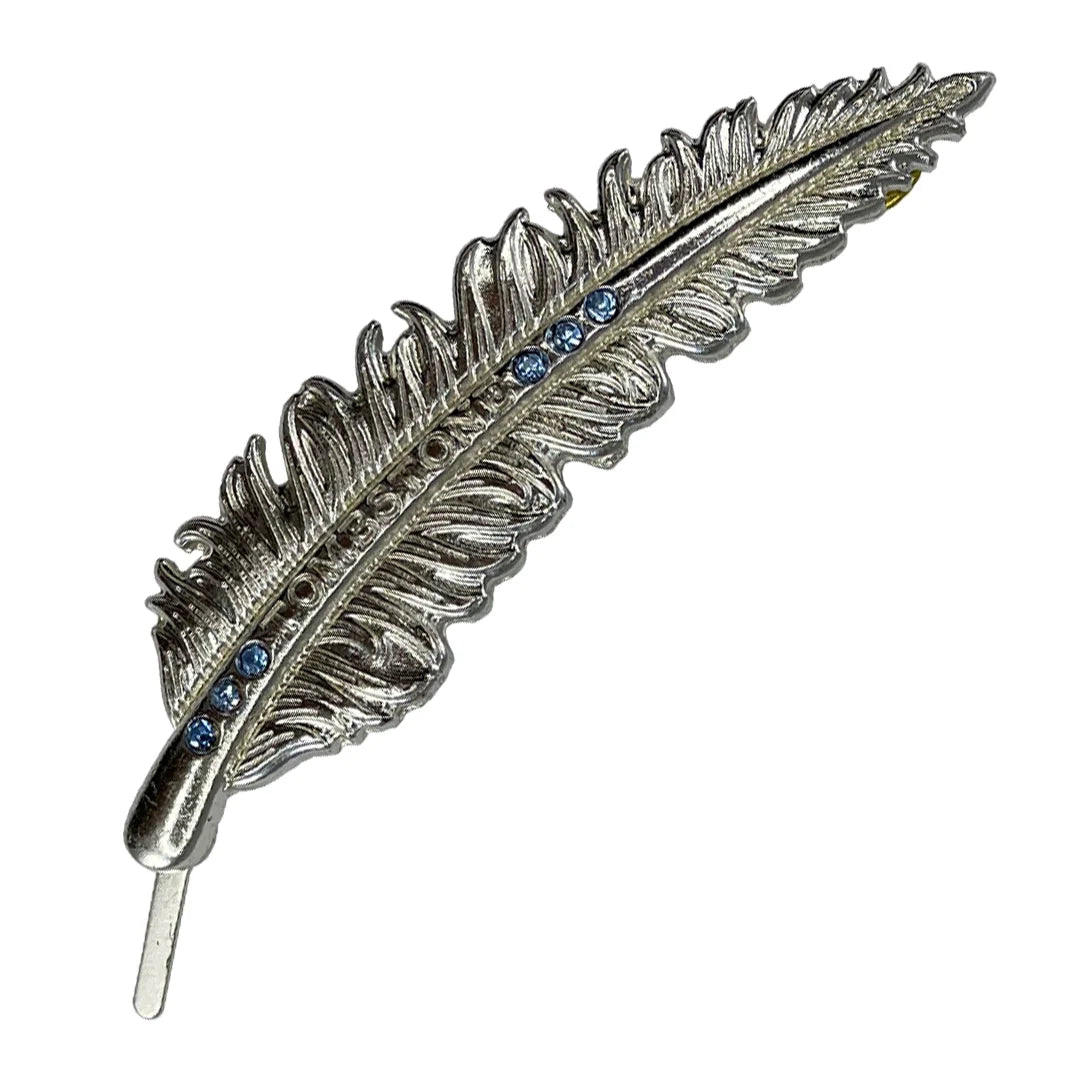 Pluma de Metal Plata con Piedras Azules